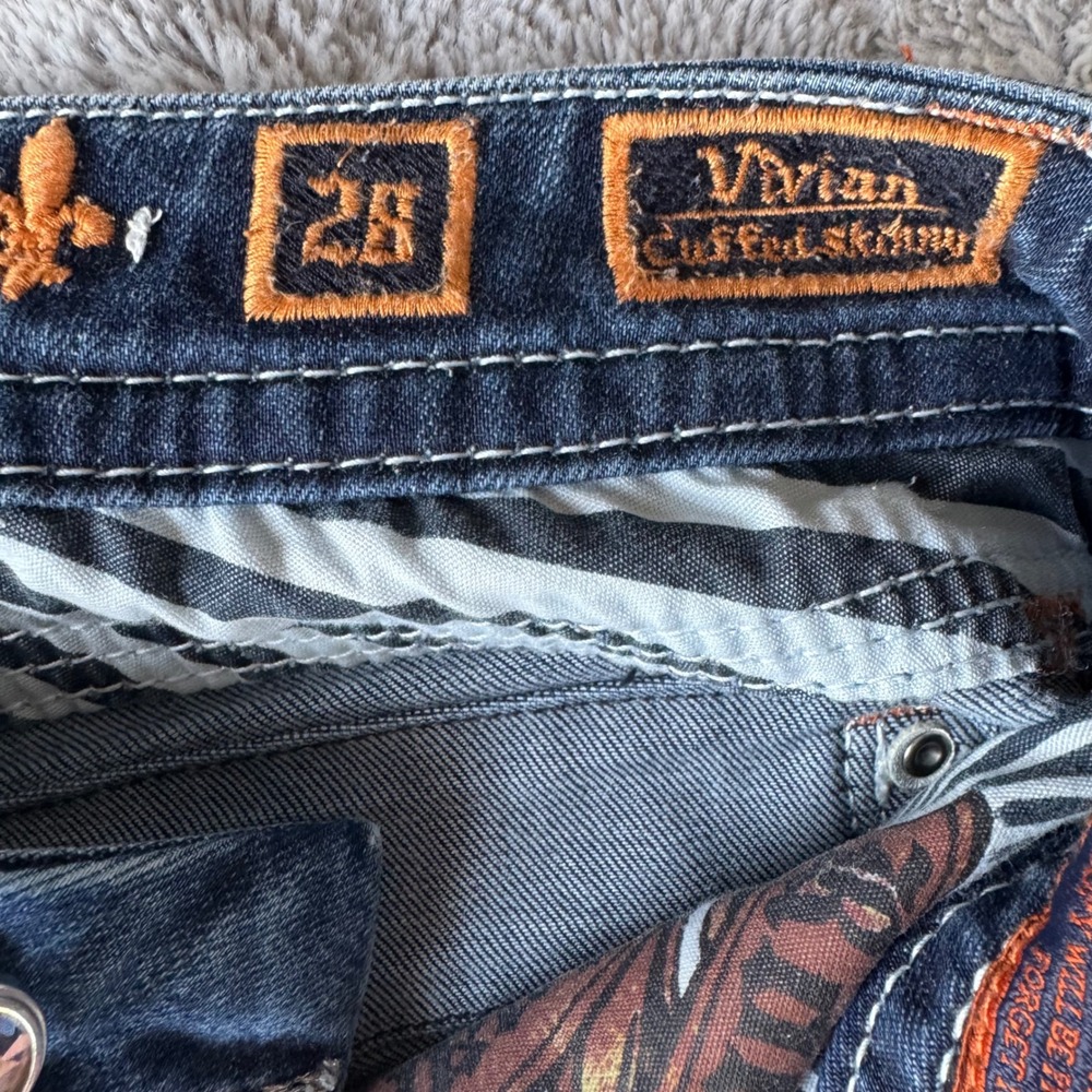 Rock Revival Vivian Skinny Jeans Embellished Rhinestone Cuffed 28 - Picture 7 of 10